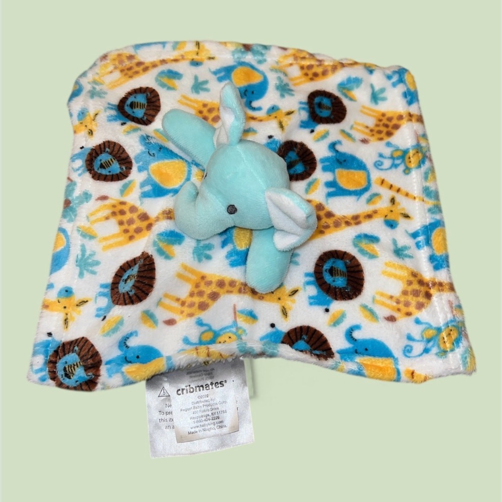 Cribmates Aqua Blue Elephant Plush Lovey Small Security Blanket